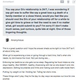 inmywendyhouse: subgirlygirl:  “Setting Boundaries and limits and making sure she’s safe inside them.” LOVE THIS!!!!   I’ve reblogged this before, but I’ve thought some about this post and had a little something to add. The original question