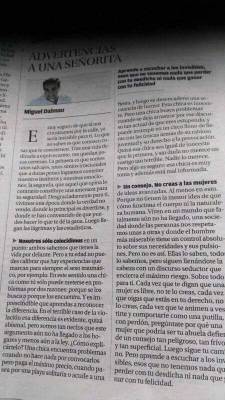 esenciasumisa:  Recibo una foto de un articulo de opinión de un tal Miguel Dalmau publicado ayer en el Diario de Mayorca, y con el título “Advertencias a una señorita”. Tras salir de mi estupor, ante el artículo, pienso, si respondo a todas las