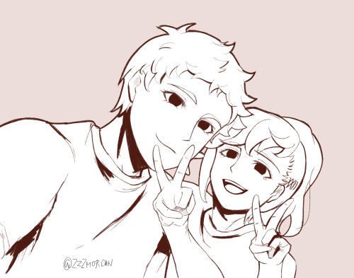 a selfie from my favorite senpai-kouhai couple after their training for a joint club sports camp (? 