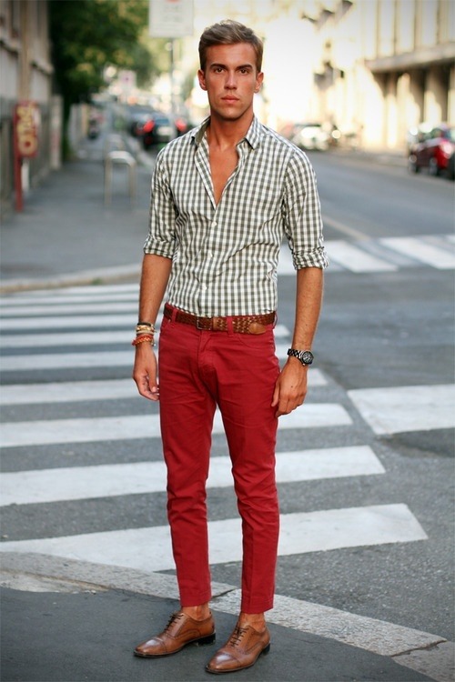 fetchfashionman:  #mens fashion #mens style #smart casual #light green #plaid shirt #red chinos #brown leather lace ups #mens shoes #spring #summer #SS14 #simple #casual #smart casual  hisdreamcloset:  Simple, but effective.  I could use some more plaid