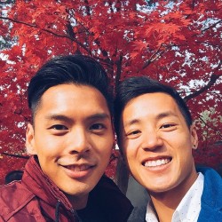 erubinz:  Guess who is in Korea with me?? @woonywoon 🍁🍁🍁 the leaves are sooooo red at Nami island!! 🍃🍂🍁🍃🍂🍁 #NamiIsland (at Naminara Republic Nami Island) 