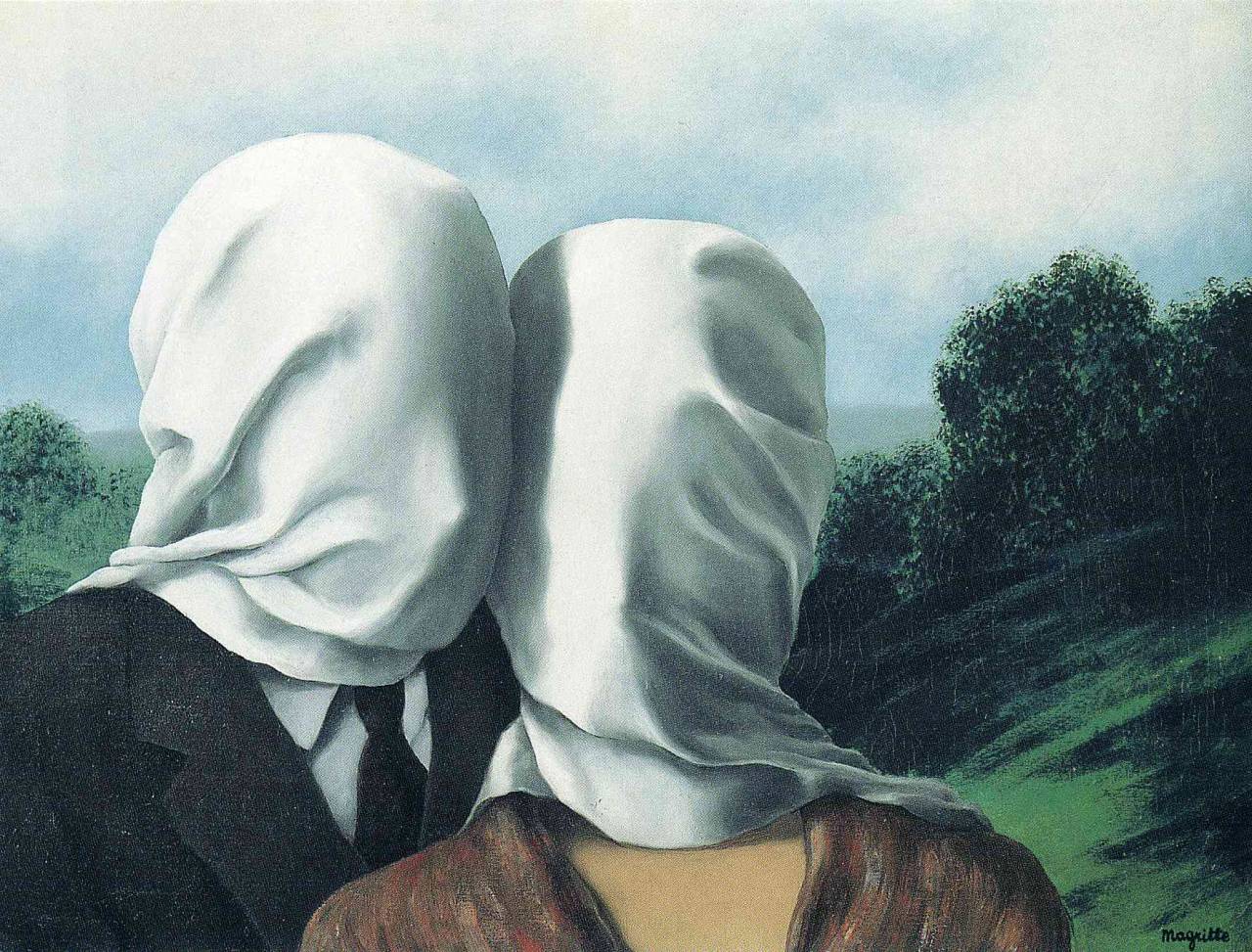 artistic-depictions:  The Lovers, René Magritte, 1928, oil on canvas