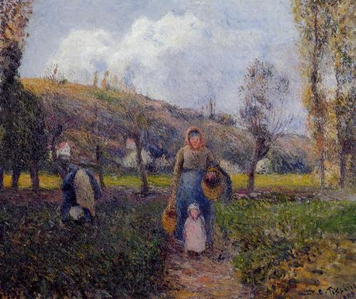 Peasant Woman and Child Harvesting the Fields, Pontoise, 1882, Camille PissarroMedium: oil,canvas