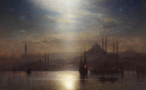 Ernst Koerner (1846 - 1927)View over the Bosphorus on Constantinople at night, 1874