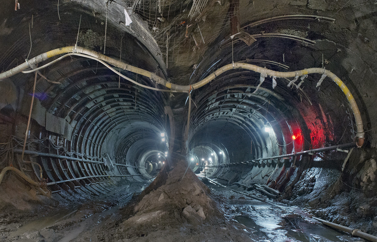 From The Tunnels of NYC’s East Side Access Project, one of 33 photos. This photo shows work as of February 12, 2013, on tunnels leading into caverns underneath Grand Central Terminal that will house a future concourse for arriving and departing Long...