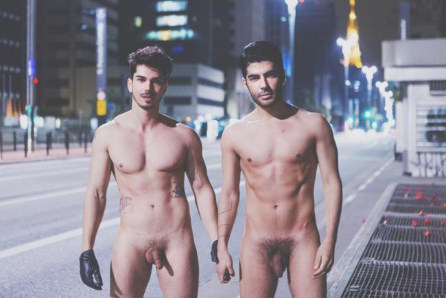 nakeddamienboy:  Brazilian Gay Couple Strips Naked To Protest Homophobia Some sign