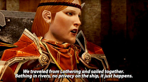 Aveline: Not a big deal. I’ve seen Hawke’s junk, like, a million times.Varric: You have?!Aveli