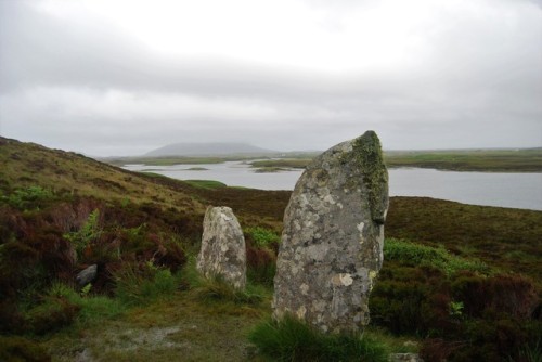 Phobull Fhinn with its beautiful heather moorland, North Uist, Western Isles - this stone circle sta