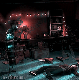 joker-eruri:  This is what happens when you drag your friends into this crazy little game of ours!Flashback scene from ‘Arkham Knight’, showing the Joker shoot Barbara Gordon, based on the events of ‘The Killing Joke’ comic.joker: GIFs | arkham