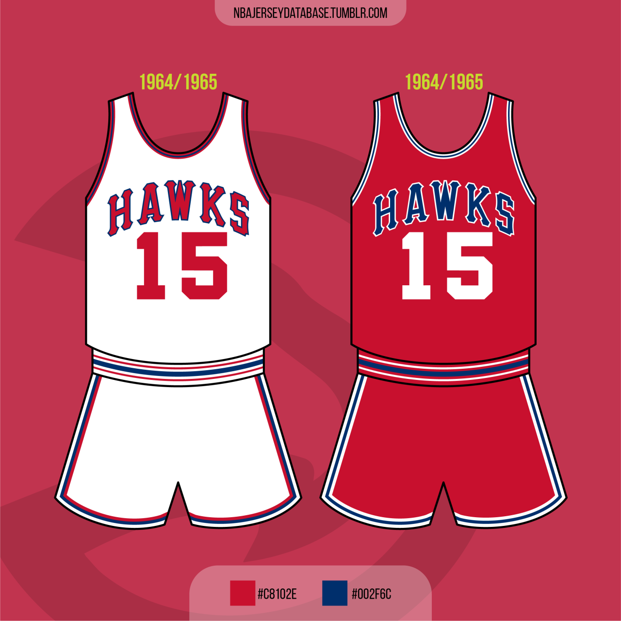 NBA Jersey Database, St. Louis Hawks 1964-1965 Record: 45-35 (56%)