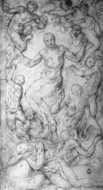 jacopo-pontormo:Christ the Judge with the Creation of Eve, 1550, Jacopo PontormoMedium: chalk,paperh