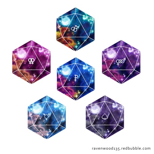 First set of Galaxy Pride d20 designs. Lesbian, gay, bisexual, pansexual, transgender and asexual.&n