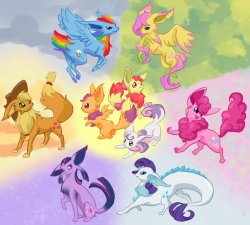 crossover-ponies-with-everything:  Eeveelution Ponies First pic: source Second pic: source  Eeee~! &lt;3