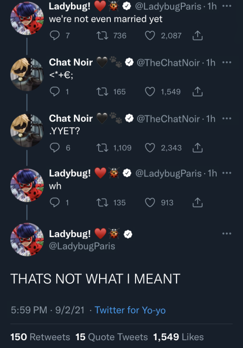 chatonnoir:The idea of Ladybug and Chat Noir having official twitters has been living rent-free in m