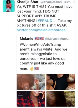 zerosuit:  fuckrashida:  So Trump supporters are catfishing as black women to show how diverse the women who vote for him are. What a time to be alive.  LMFAOOOO 