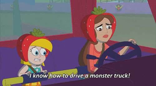 "I know how to drive a monster truck!" Carolina yells back at her.