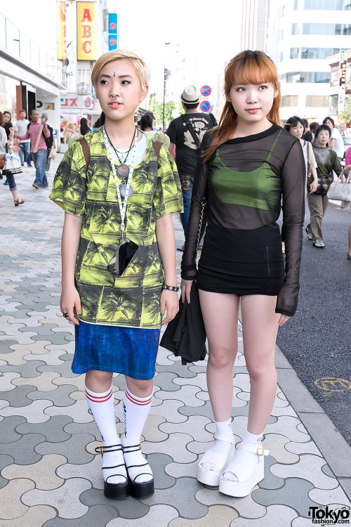 Yoda backpack, nose ring, neon cropped tank, &amp; WEGO platform sandals on the street in Haraju