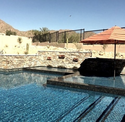 Contemporary Poola Sizable Contemporary Backyard With Stamped Concrete And A Rectangular Lap Hot Tub