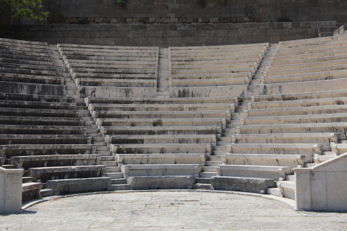 shatteryourleaves:The ancient stadium and theater from the Acropolis of Rhodes Town, originally cons