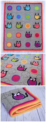 podkins:    Cat Lover Blanket  This square is really interesting!  The cat is cute, but even without adding the cat features, this would be a great pattern. Very effective.  Available for a wee fee via   TheHatandI ‘s Etsy store.