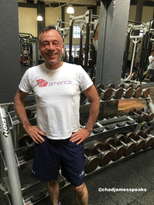 chadjamesxxx: Virgin America T-Shirt at the Gym,  FitnessSF-SoMa on 16 August 2018. http://chadjam