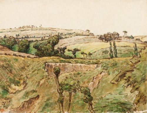 A Hilly Landscape, 1867, Jean-Francois MilletMedium: ink,watercolor,paper