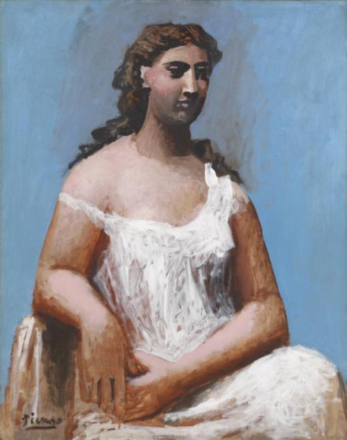 Pablo Picasso, Seated Woman in a Chemise, , oil on canvas.Seated Woman in a Chemise is an oil painti