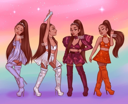 milouxdrawing:Arichella / sweetener Tour outfits 💕✨  my favorite is the sparkly orange one 🤩