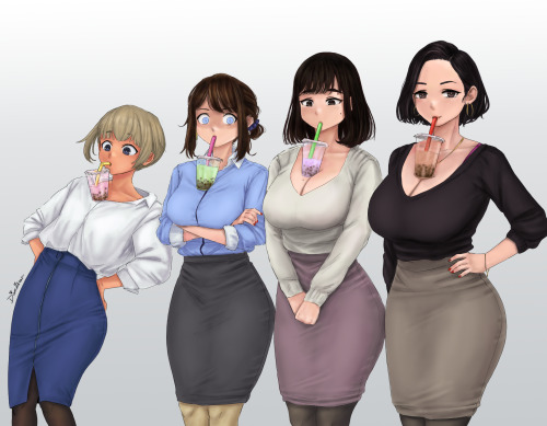 dismaidenart:Yom&rsquo;s girls from Ganbare Douki-chan doing the boba tea challange!