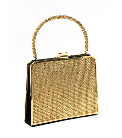 Evening bag, 1930s. 18 ct gold and black suede. Weight 678g. Unknon designer. Via Lempertz