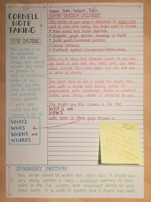 reviseordie:  A little guide to the ‘Cornell Note Taking’ method