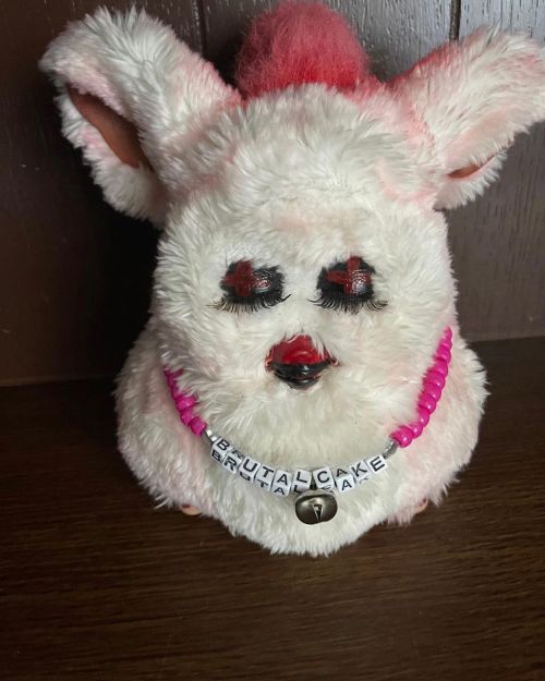 Brutal Cake custom 2005 Strawberry Swirl Emoto-Tronic Furby up for adoption on my Etsy TheFurbyQueen