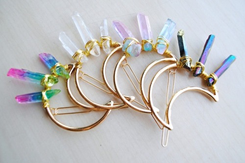 Porn photo sosuperawesome: Crystal Moon Hair Clips 