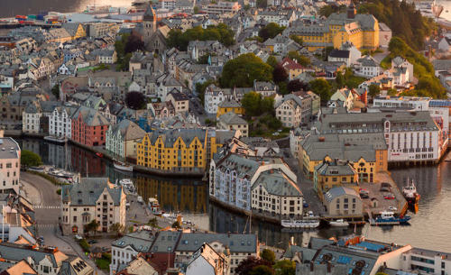Colorful City Center The beautiful city of Ålesund in Norway.