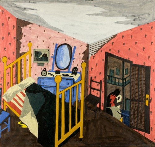 jacob-lawrence:Virginia Interior, Jacob Lawrence, 1942, Art Institute of Chicago: Prints and Drawing