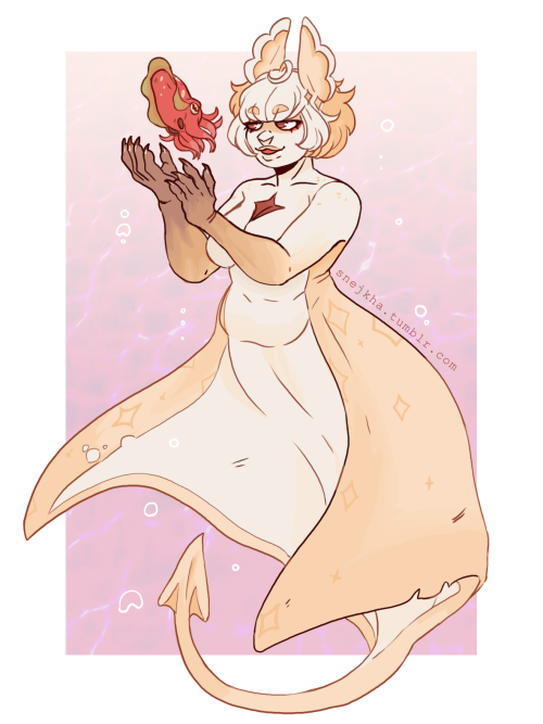  My manta girl Cream and her pet cuttlefish Strawberry/ (Creams design is from corgitowns on twitter