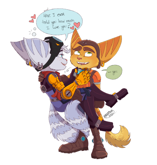  Commission for WBurton1345 on Twitter who wanted Rivet flirting with Ratchet while he holds her, sh