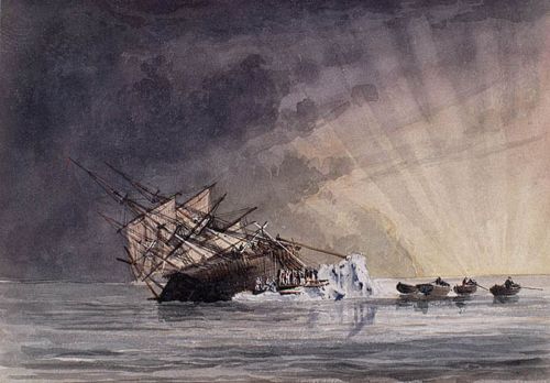 ltwilliammowett:HMS Terror at sunrise on July 14, 1837 under Captain Back,  by Captain Owen Stanley1