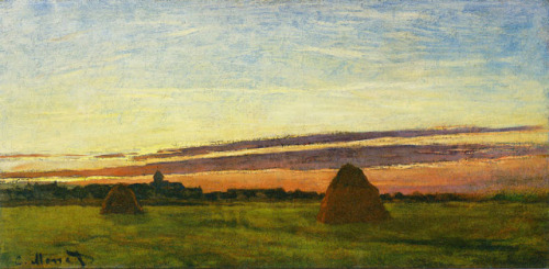 Claude Monet 1865 Haystacks at Chailly at Sunrise oil on canvas 30 x 60 San Diego Museum of Art CA