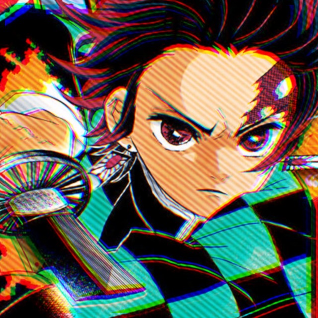 a colored icon of tanjiro from demon slayer manga. he stares past the viewer and holds his sword up in a fighting stance.