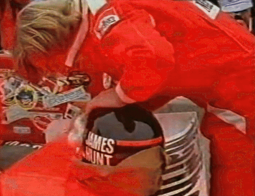 JAMES HUNT Scrubbing The Life Out Of His Helmet During The 1977 FORMULA ONE SEASON 
