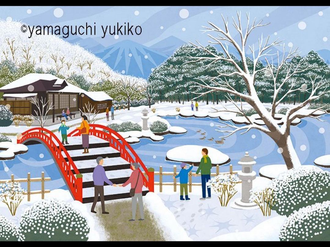 Yamaguchiyukiko 日本庭園 和風イラスト イラストレーション 風景イラスト 日本の風景イラスト Japan