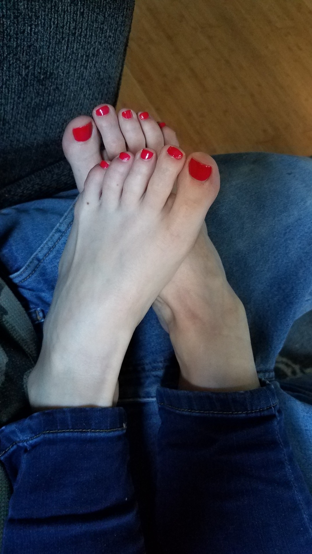 Candid,homemade and all original pics — My pretty wifes sexy feet in my lap getting some...