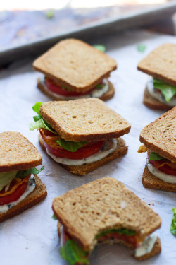 sexyhappychick:  do-not-touch-my-food:  Mini BLT Sandwiches with Basil Lemon Mayo   Ughhhh…..