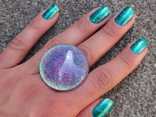 Lavender Iridescent Glitter Bubble Statement Ring by  GlitterFusion