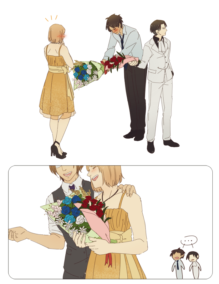 oeilvert:  i like that eren and levi were the ones that gave petra flowers on her