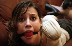 gaggedslave:   I like her expression. She’s not at all sure she’s going to like what’s about to be done to her.    BDSM Gagged Slaves, Ball Gag, Tape Gag pictures from Tumblrhttp://gaggedslave.tumblr.com/ Blogs I follow: Amateur Bondage / Just Nipple