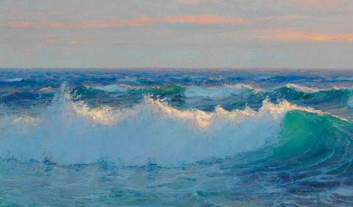 Hawaiian Ocean with Large Clouds in a Sunset | By Lionel Walden (1861-1933).