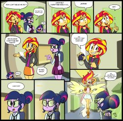 ask-ask-the-ponies:   It took way longer than what i expected it to take, but i’m really liking the results ;3Click here for better resolution cause you know Tumblr.   Sunset&hellip;no&hellip;*gets squirt bottle* 