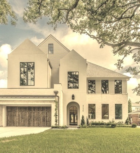 Exterior BrickLarge Transitional White Two-story Brick House Exterior Idea With A Shingle Roof